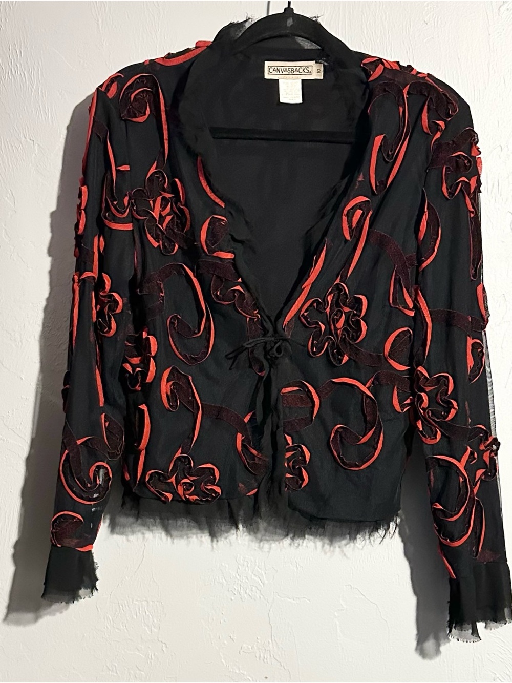 Vintage Canvasbacks Sheer Mesh 100% Silk Ribbon Whimsigoth Wearable Art Jacket